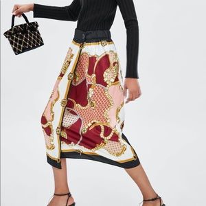 Zara Size M Chain Print Wrap Midi Skirt